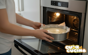 Inserire la teglia con l'impasto della torta nel forno preriscaldato a 180 gradi.